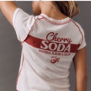Pilcro Anthropologie White Short Sleeve Tee with Red Contrast Stitching